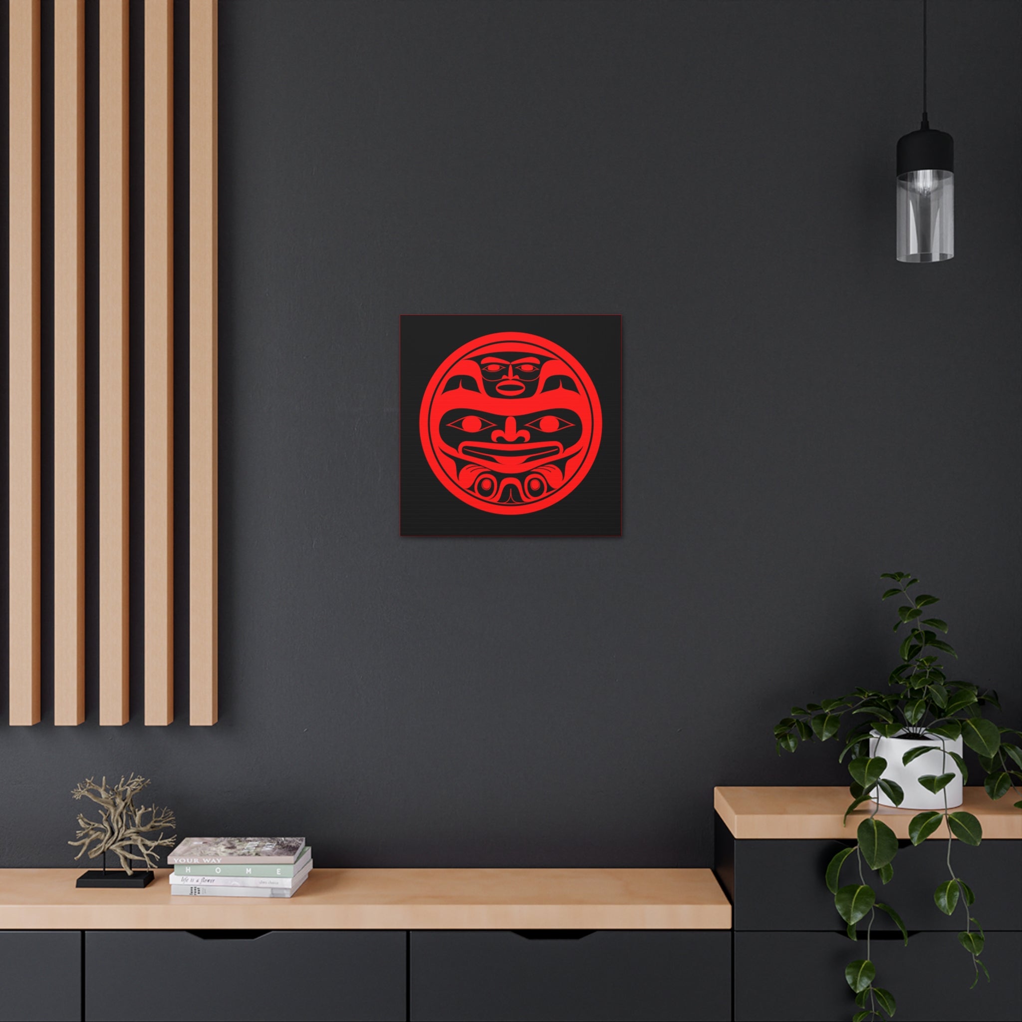 Red on Black Round Bear Canvas Gallery Wraps