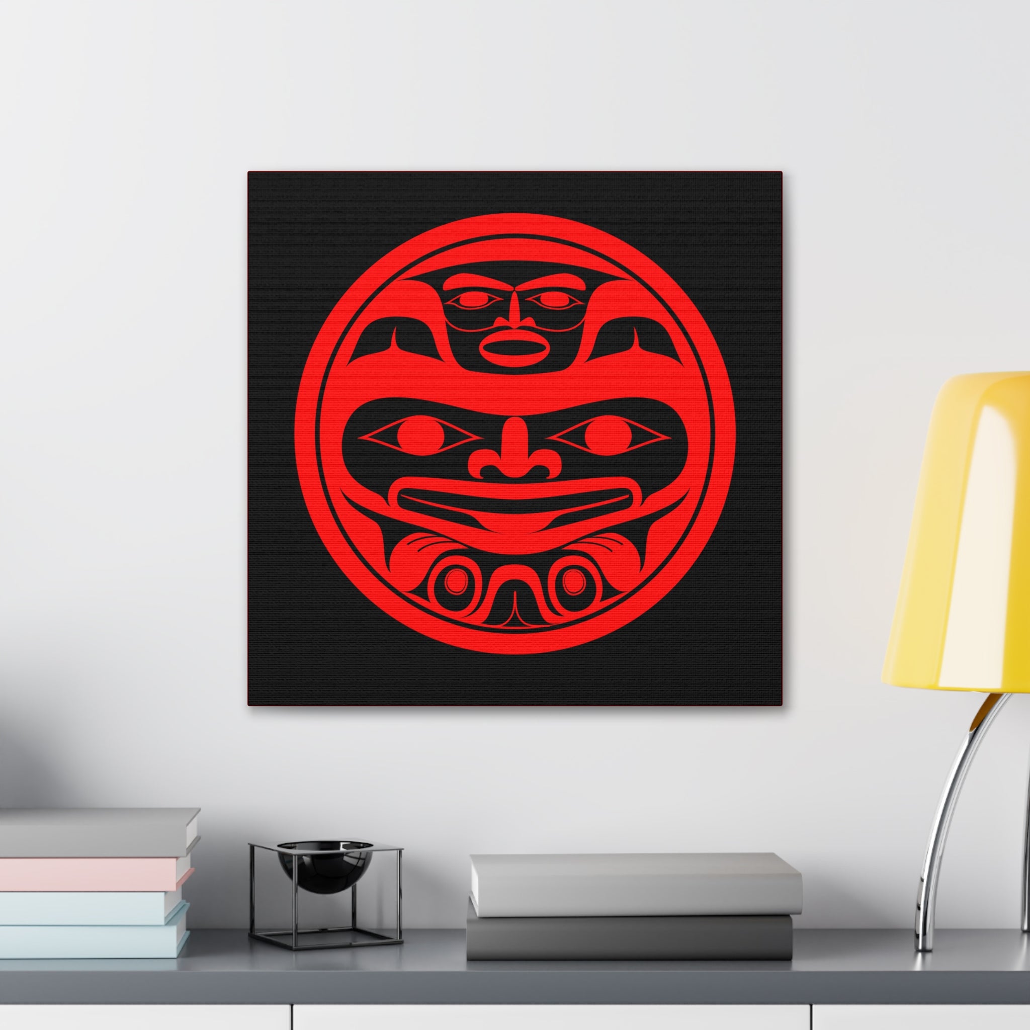 Red on Black Round Bear Canvas Gallery Wraps