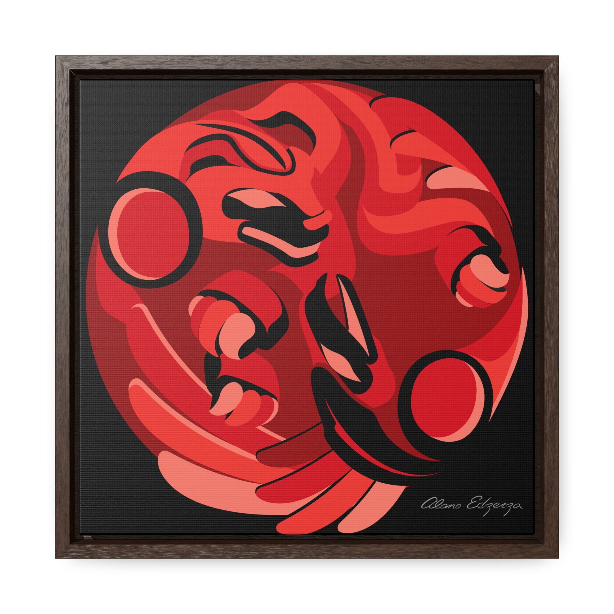 Copy of Raven and the Bear on Blue Square Framed Premium Gallery Wrap Canvas