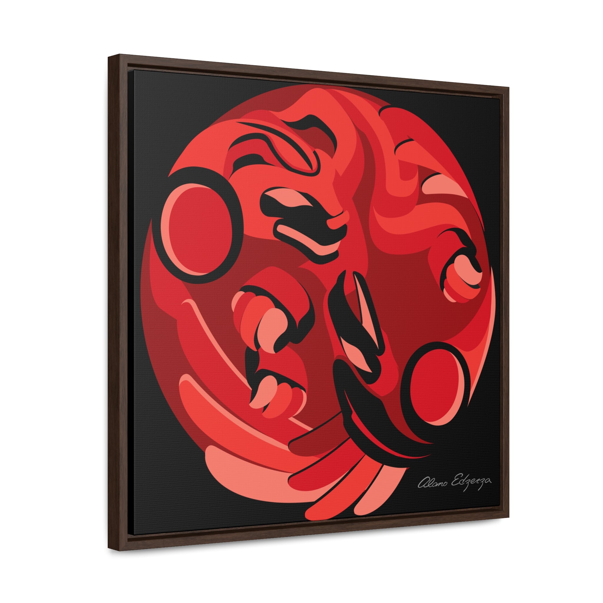 Copy of Raven and the Bear on Blue Square Framed Premium Gallery Wrap Canvas