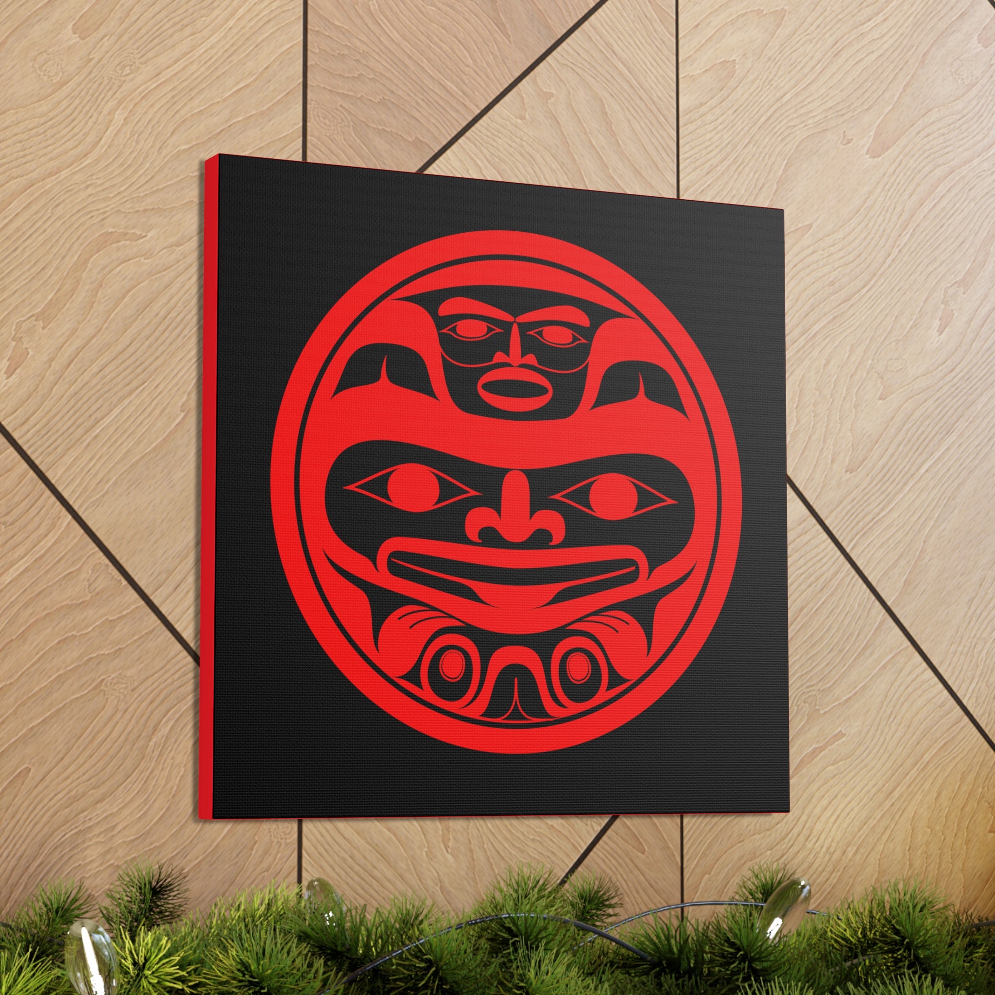 Red on Black Round Bear Canvas Gallery Wraps