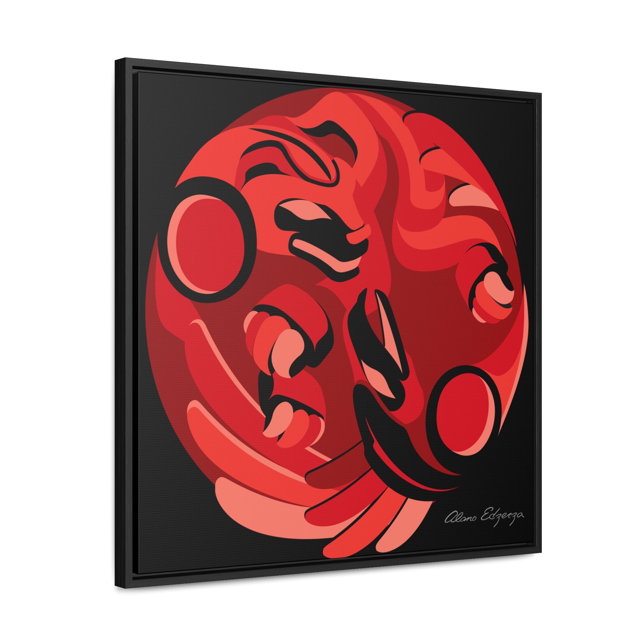 Copy of Raven and the Bear on Blue Square Framed Premium Gallery Wrap Canvas