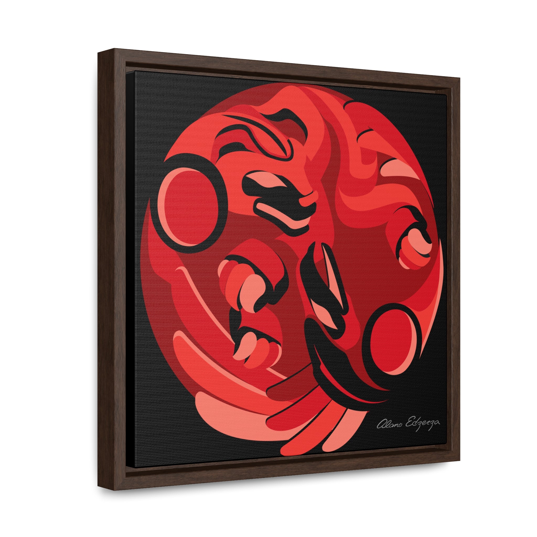 Copy of Raven and the Bear on Blue Square Framed Premium Gallery Wrap Canvas