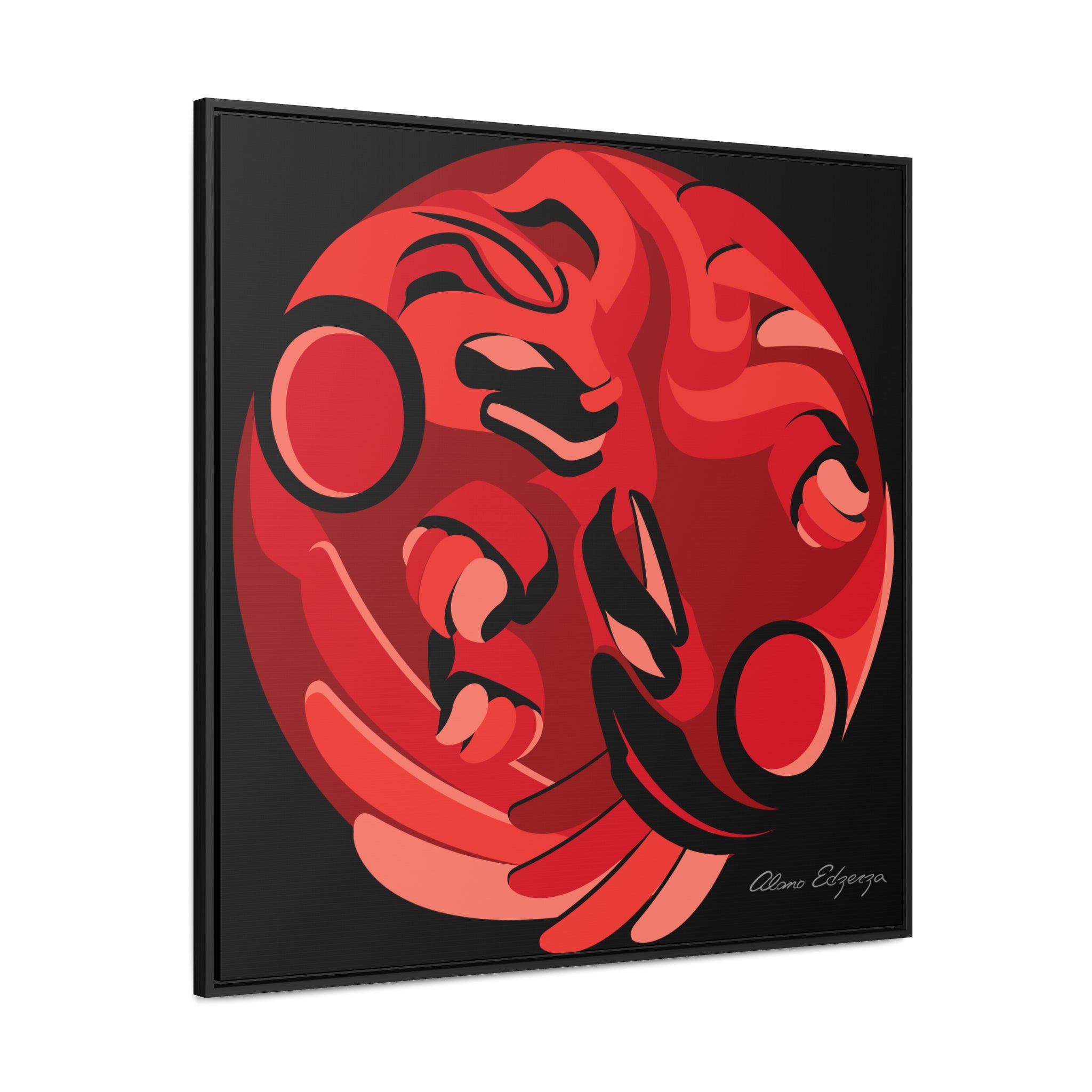 Copy of Raven and the Bear on Blue Square Framed Premium Gallery Wrap Canvas