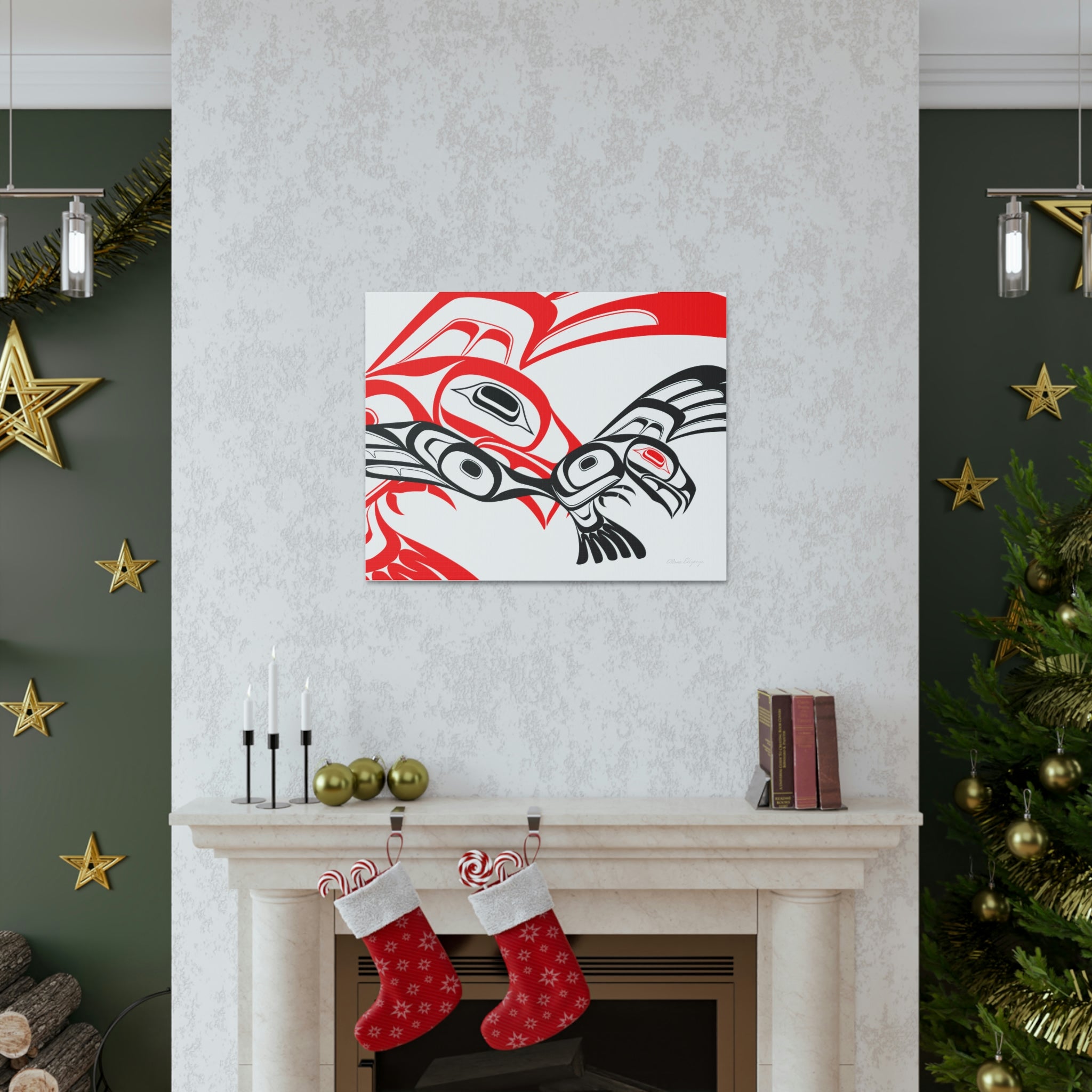Red and Black Eagle Striking on Canvas 2023