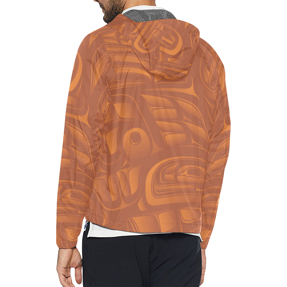 Orange on Orange Nylon Windbreaker Men's All Over Print Hooded Windbreaker (Model H23)