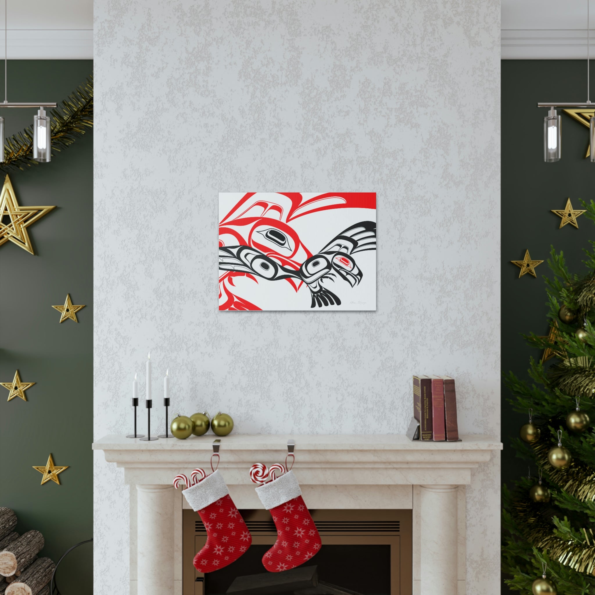 Red and Black Eagle Striking on Canvas 2023