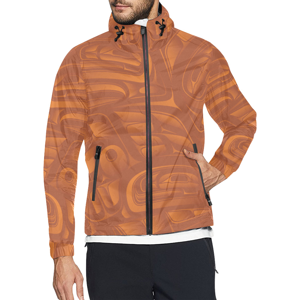 Orange on Orange Nylon Windbreaker Men's All Over Print Hooded Windbreaker (Model H23)