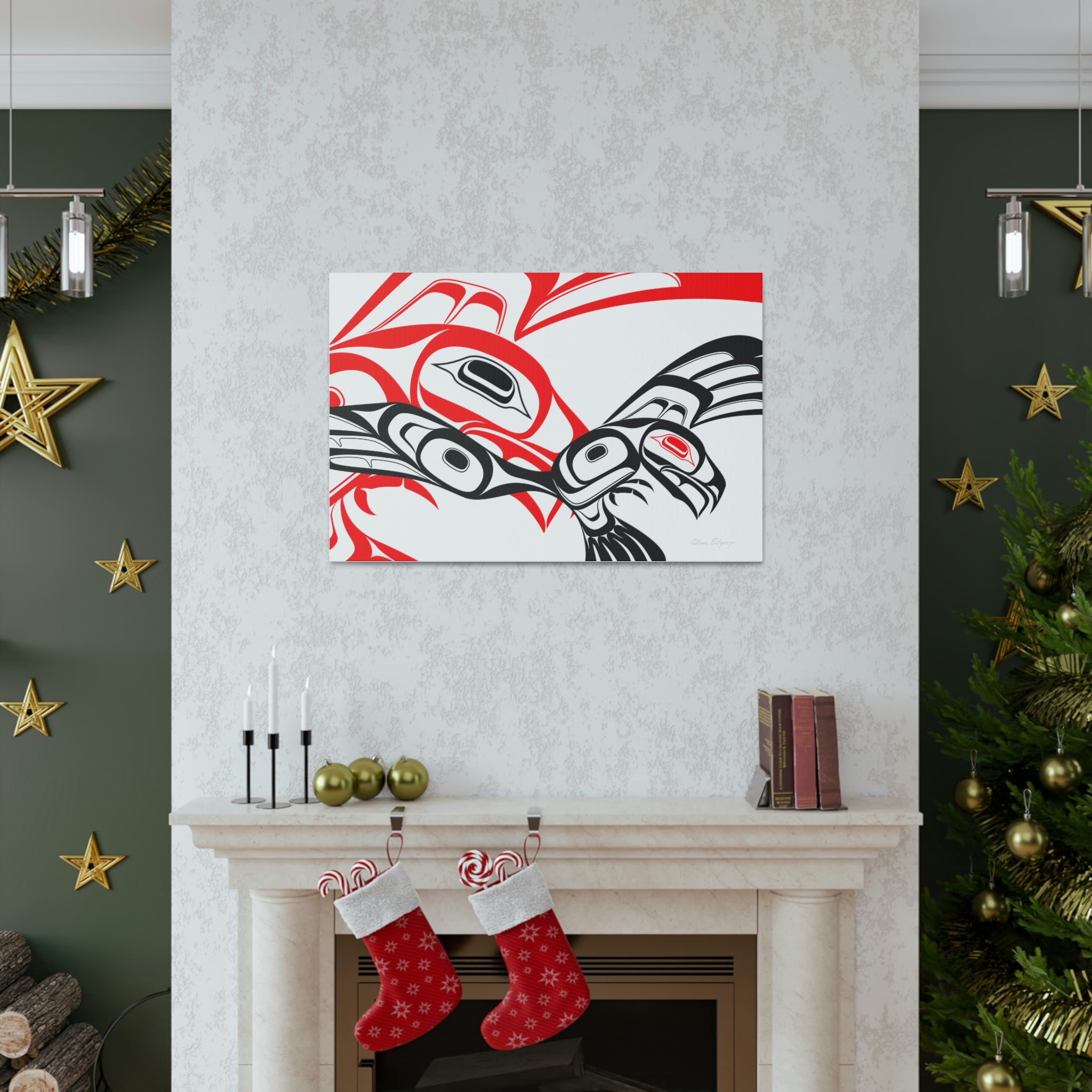 Red and Black Eagle Striking on Canvas 2023