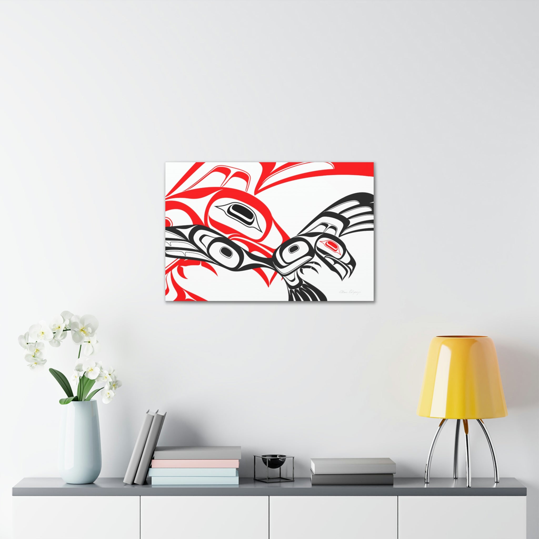 Red and Black Eagle Striking on Canvas 2023