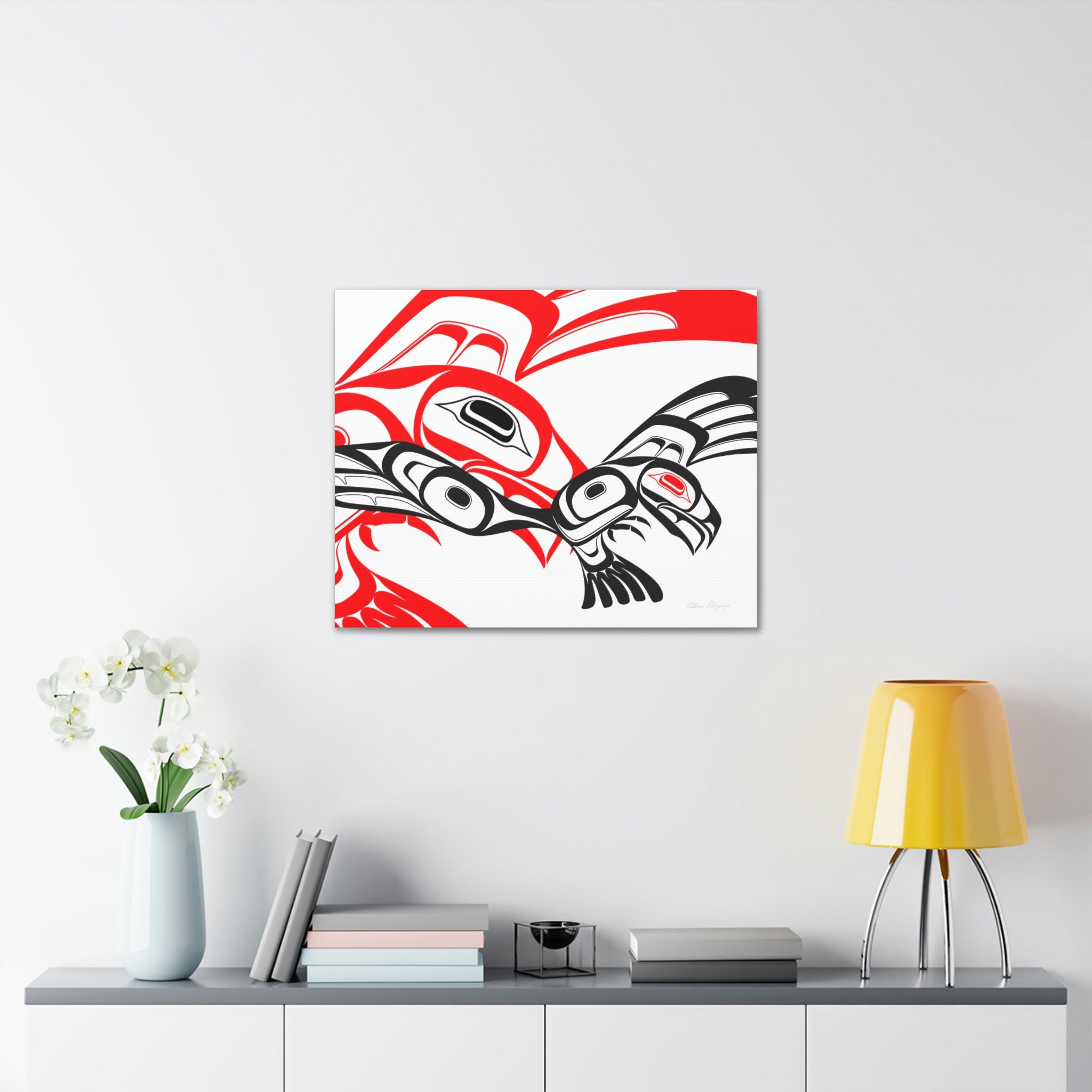 Red and Black Eagle Striking on Canvas 2023