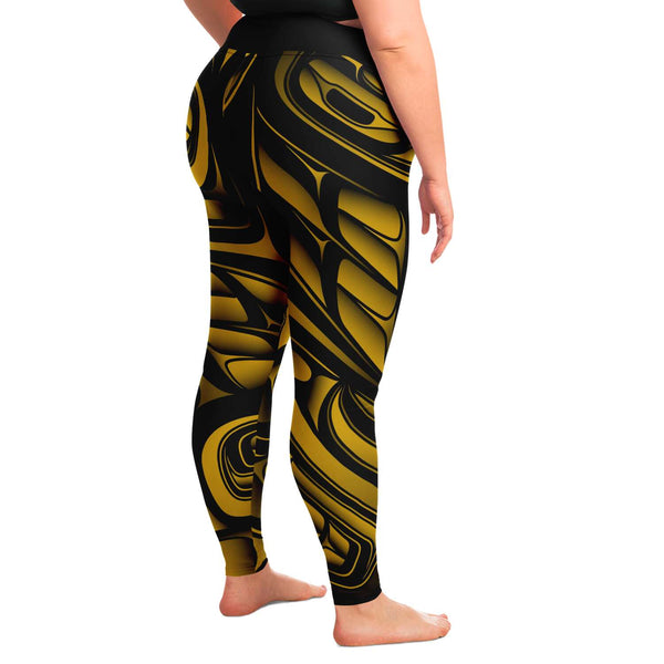 Plus size black and yellow striped leggings top