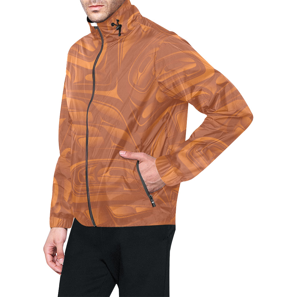 Orange on Orange Nylon Windbreaker Men's All Over Print Hooded Windbreaker (Model H23)