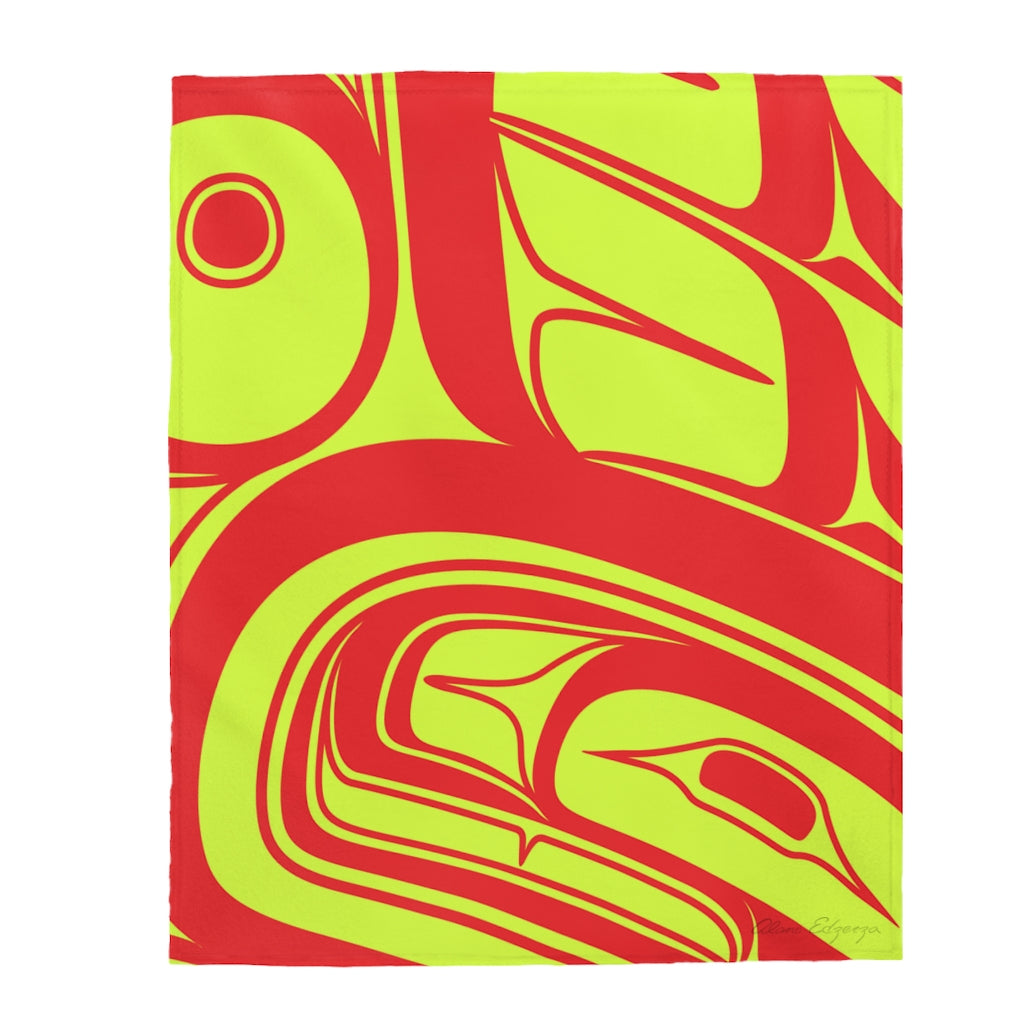green n red passerine on Velveteen Plush Blanket