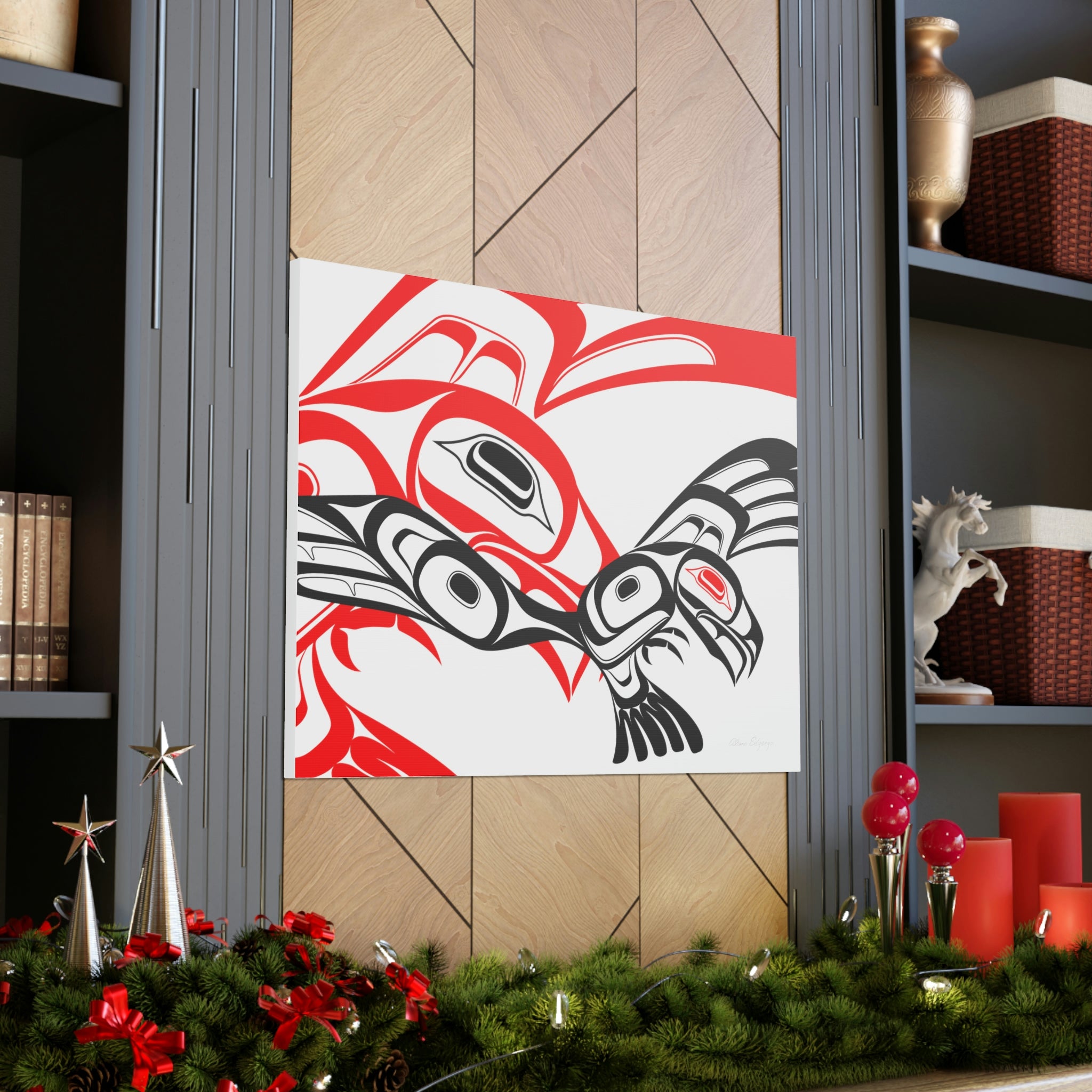 Red and Black Eagle Striking on Canvas 2023