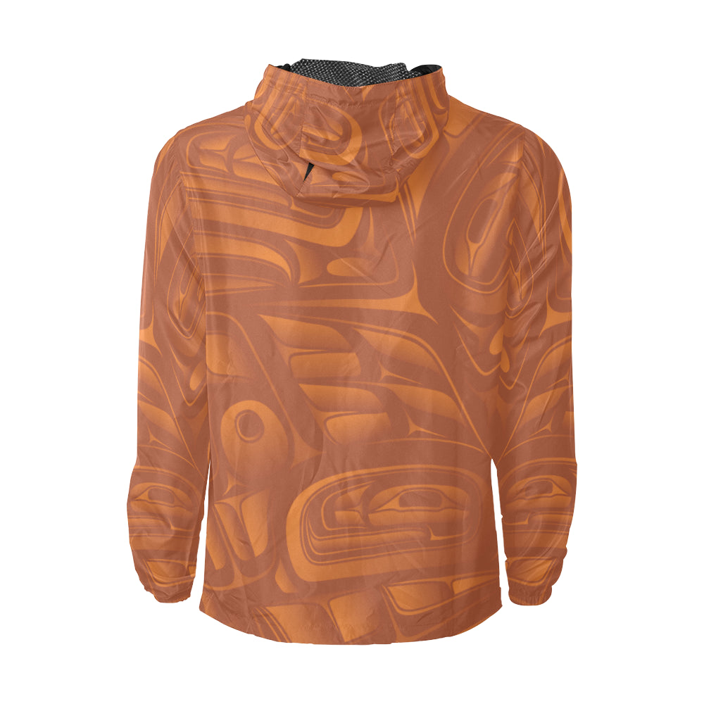 Orange on Orange Nylon Windbreaker Men's All Over Print Hooded Windbreaker (Model H23)