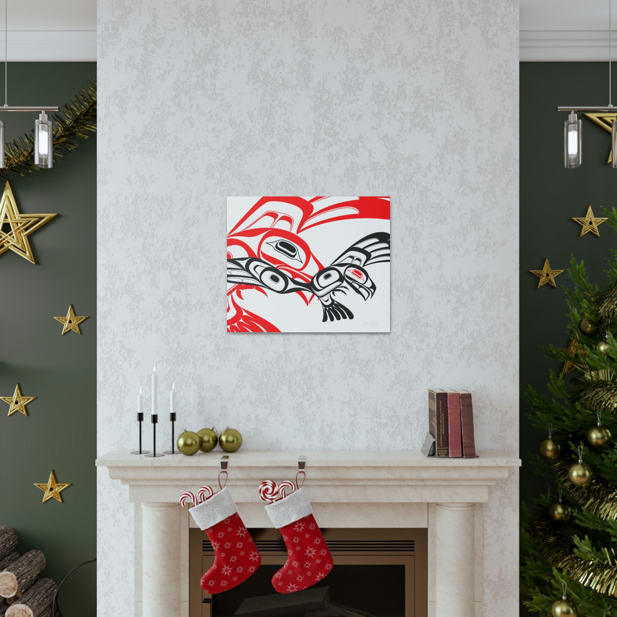 Red and Black Eagle Striking on Canvas 2023