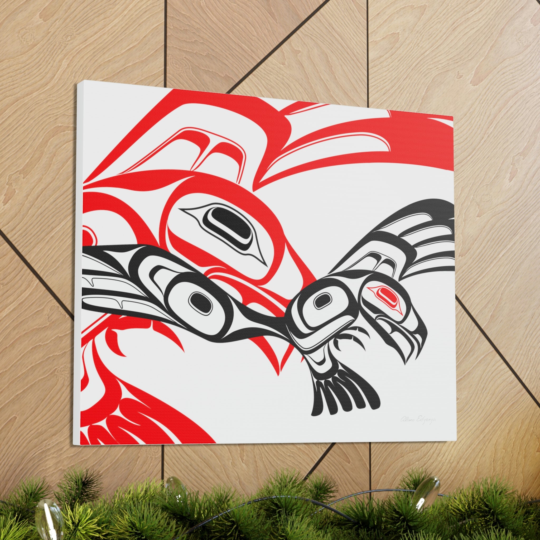 Red and Black Eagle Striking on Canvas 2023