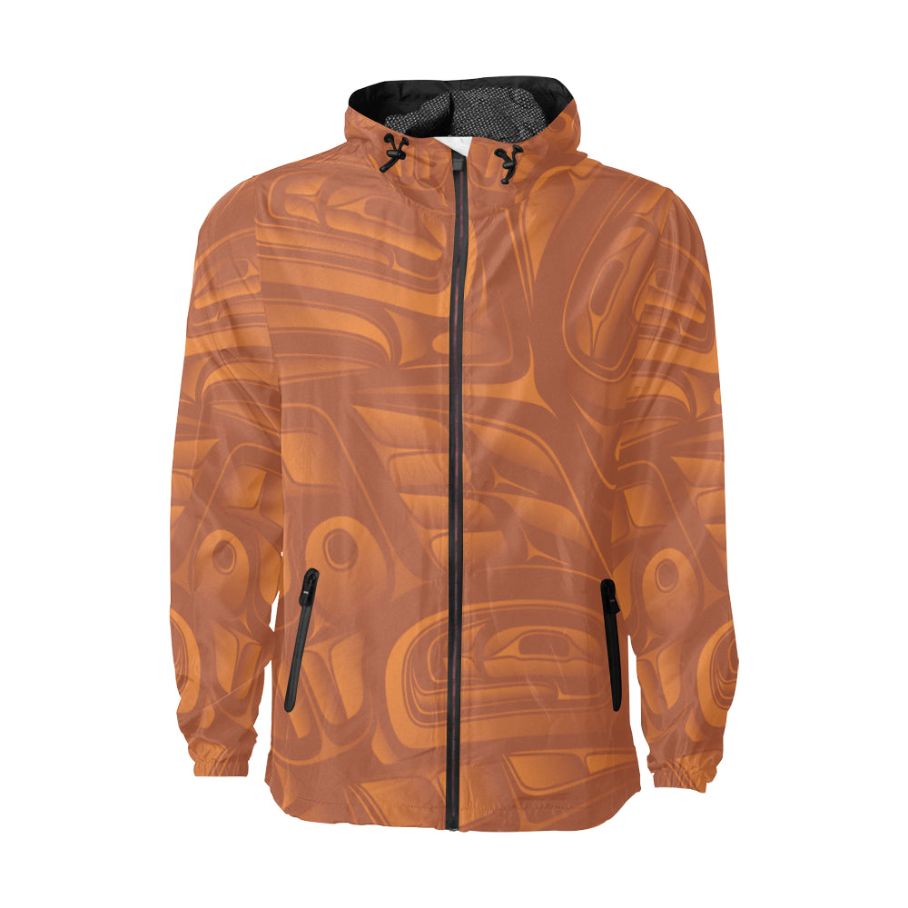 Orange on Orange Nylon Windbreaker Men's All Over Print  Hooded Windbreaker (Model H23)