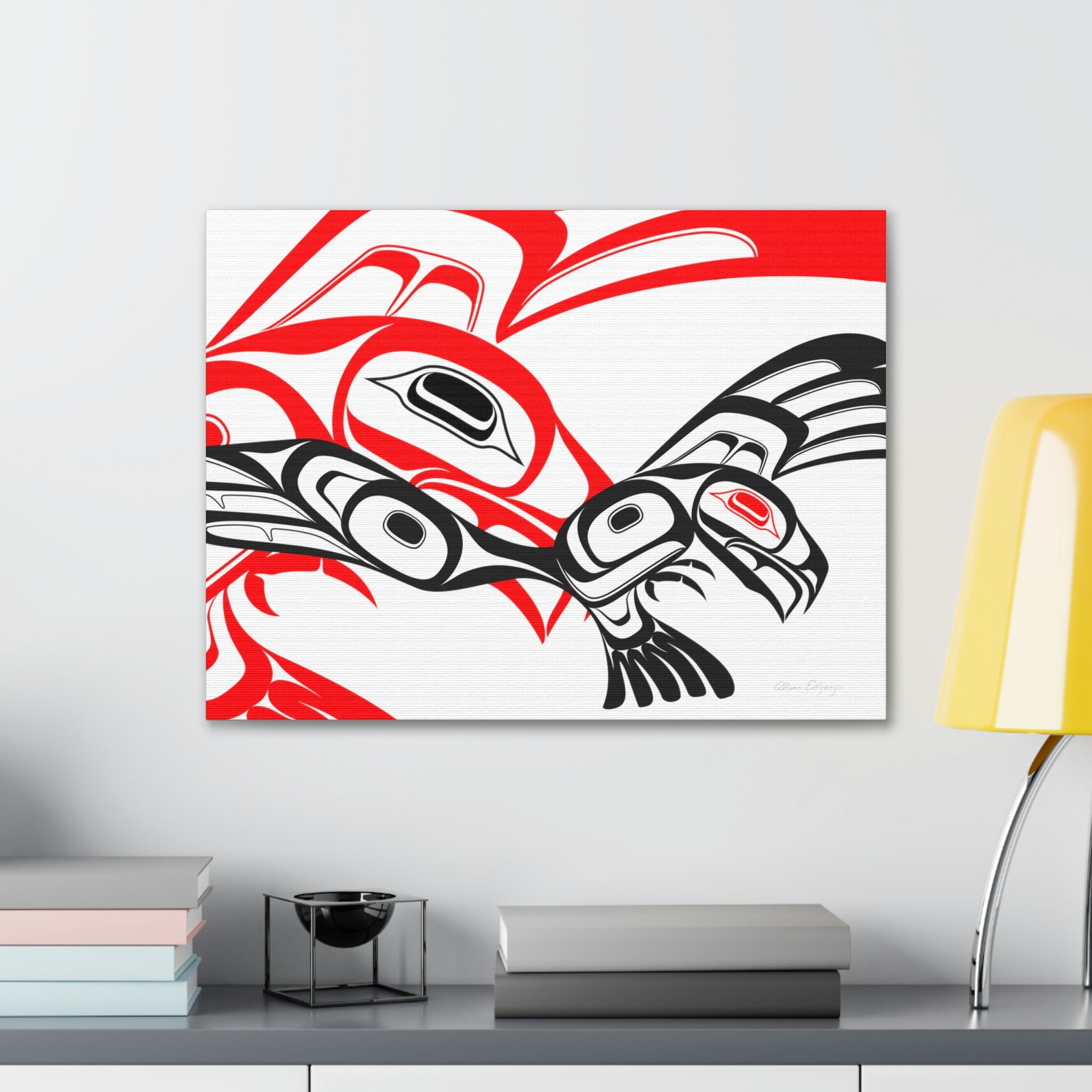 Red and Black Eagle Striking on Canvas 2023