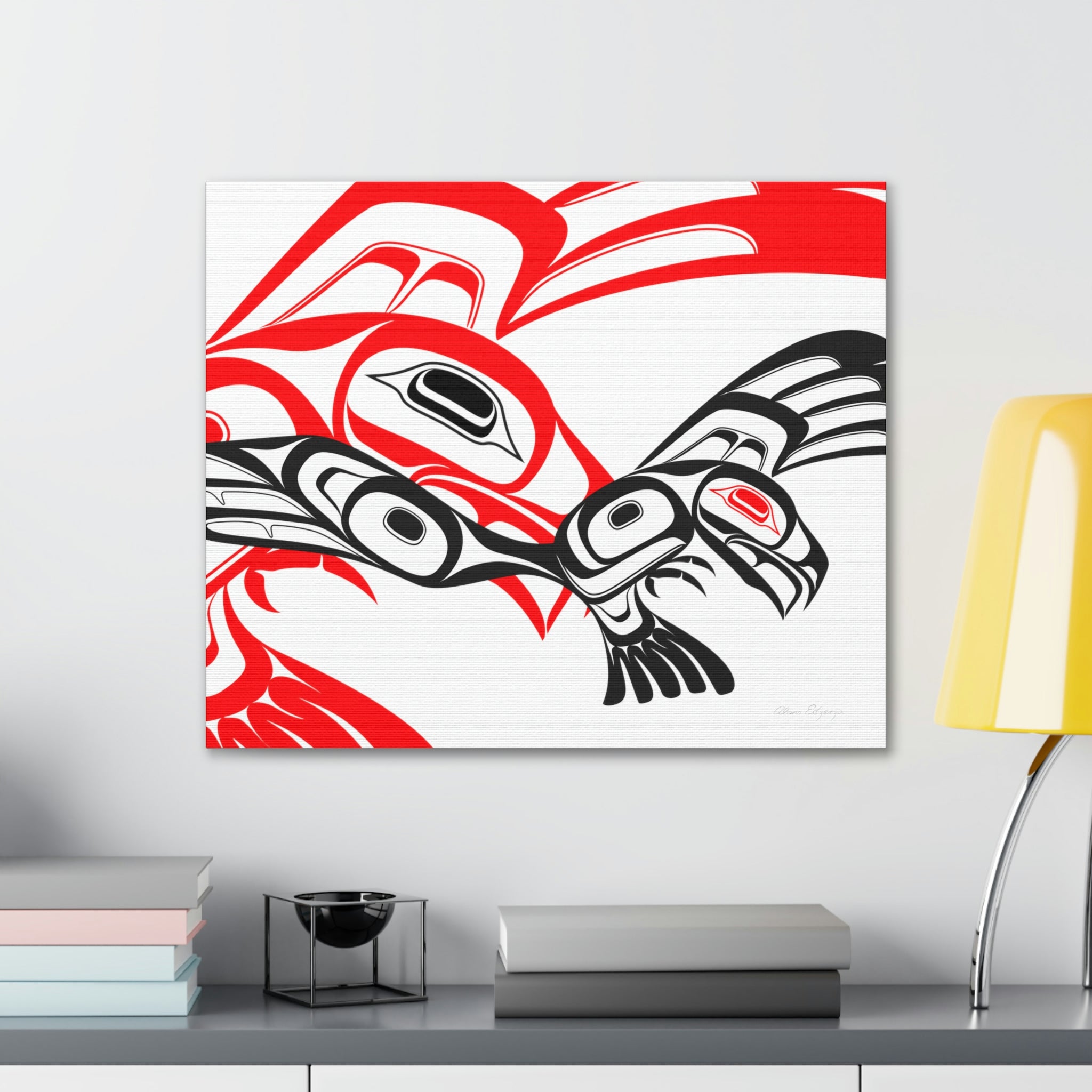 Red and Black Eagle Striking on Canvas 2023