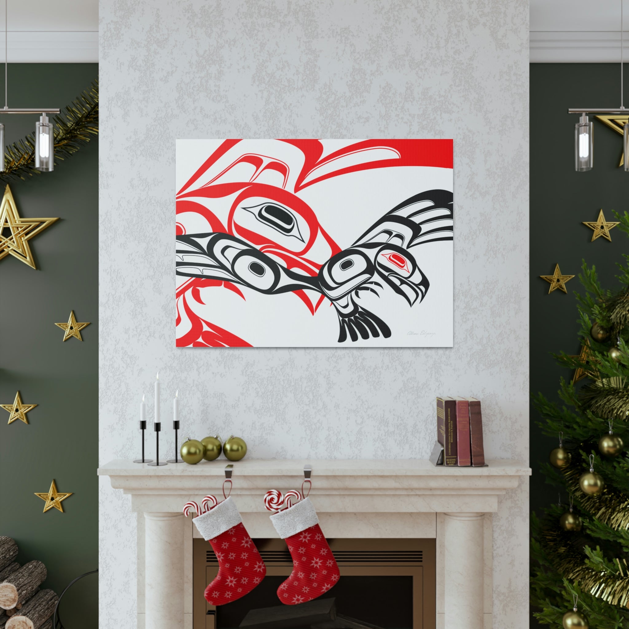 Red and Black Eagle Striking on Canvas 2023