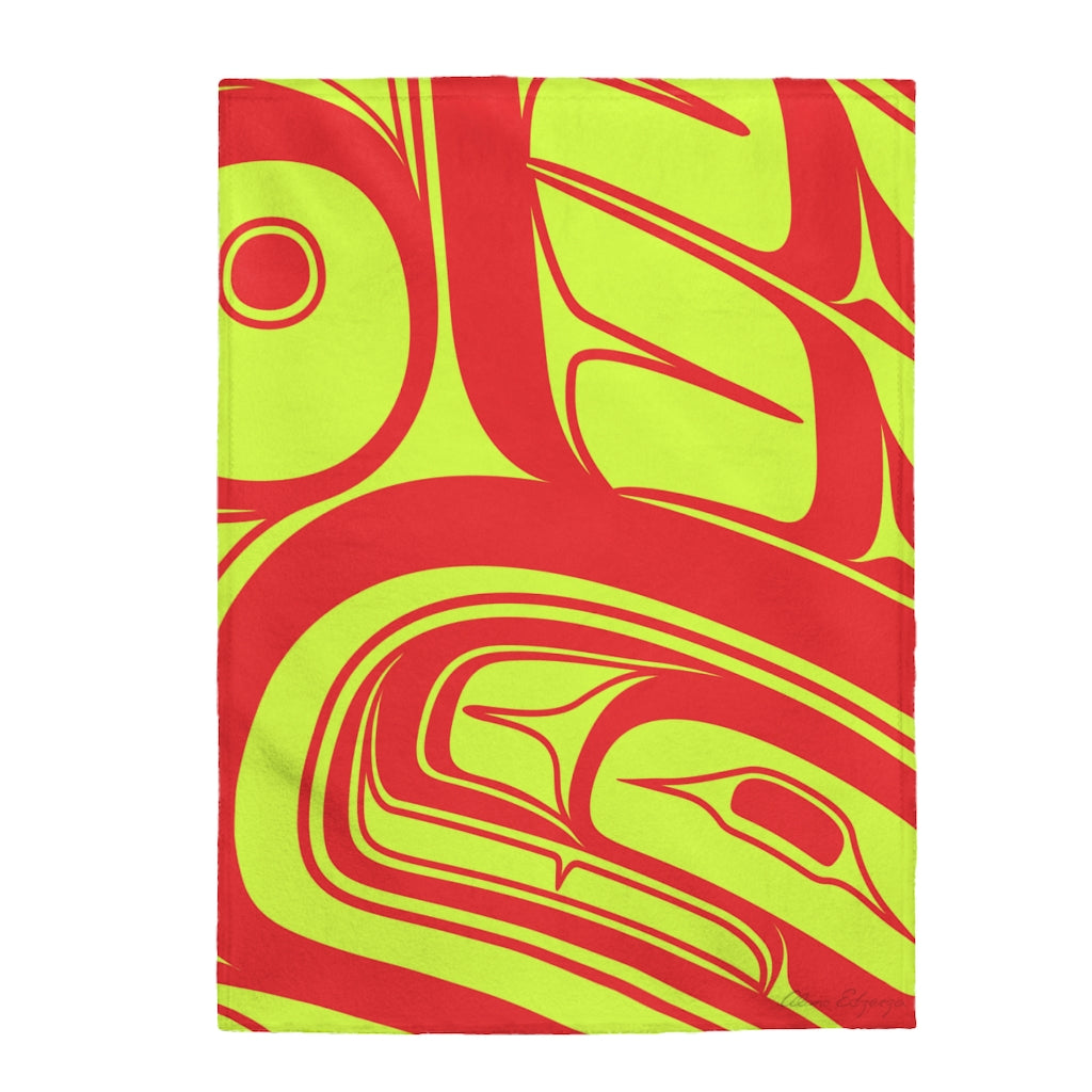 green n red passerine on Velveteen Plush Blanket