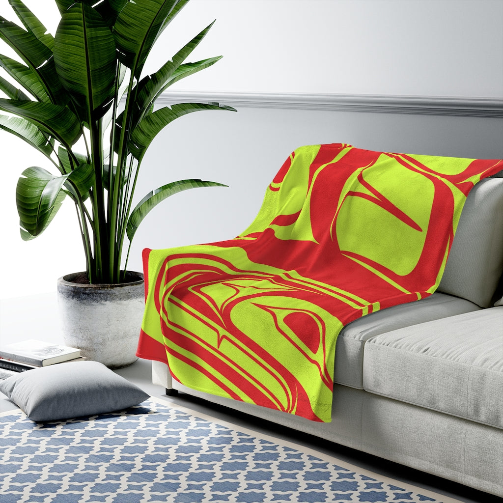 green n red passerine on Velveteen Plush Blanket