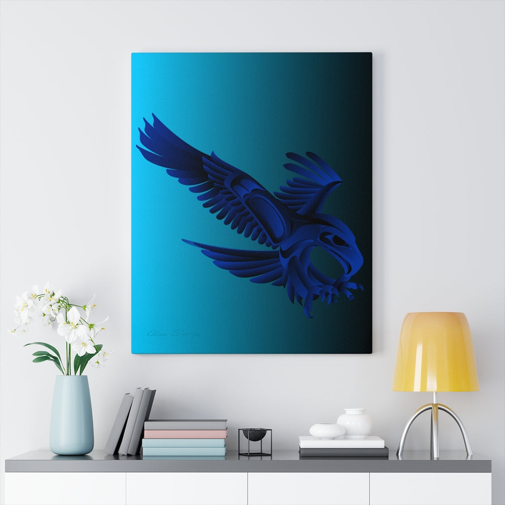 Eagle Hunting on Blue Canvas Gallery Wraps