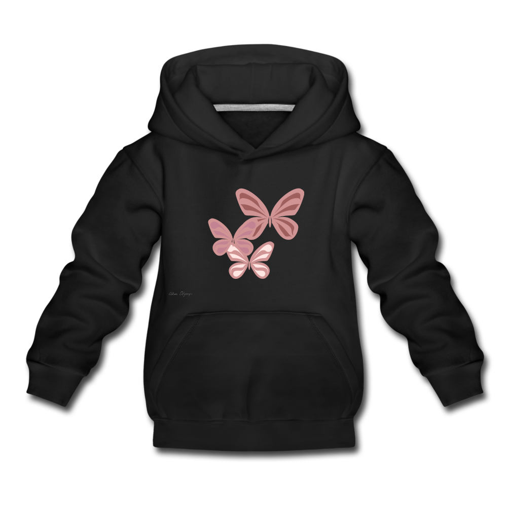pink butterflys Kids‘ Premium Hoodie - black