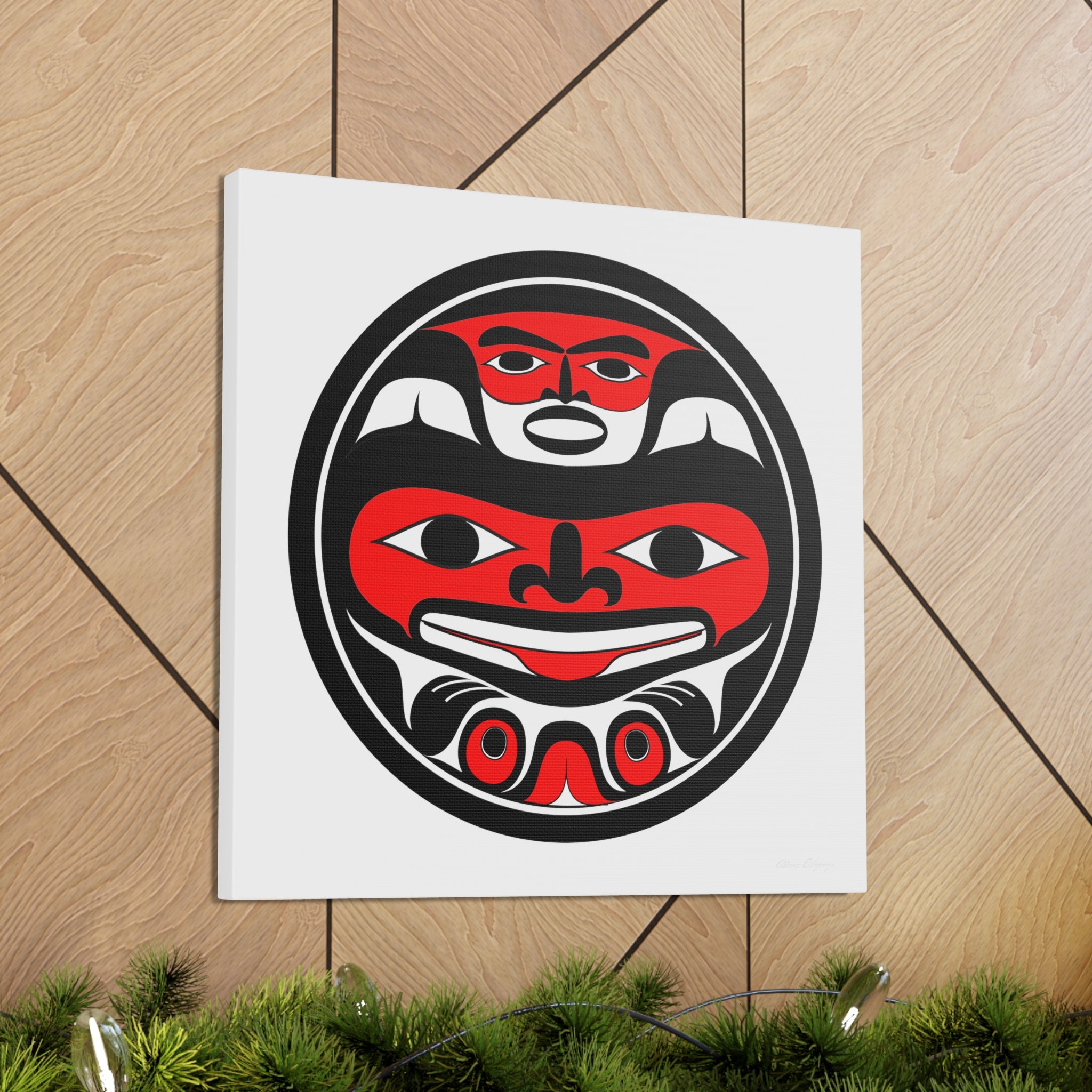 Round Red and Black on White Bear Canvas Gallery Wraps