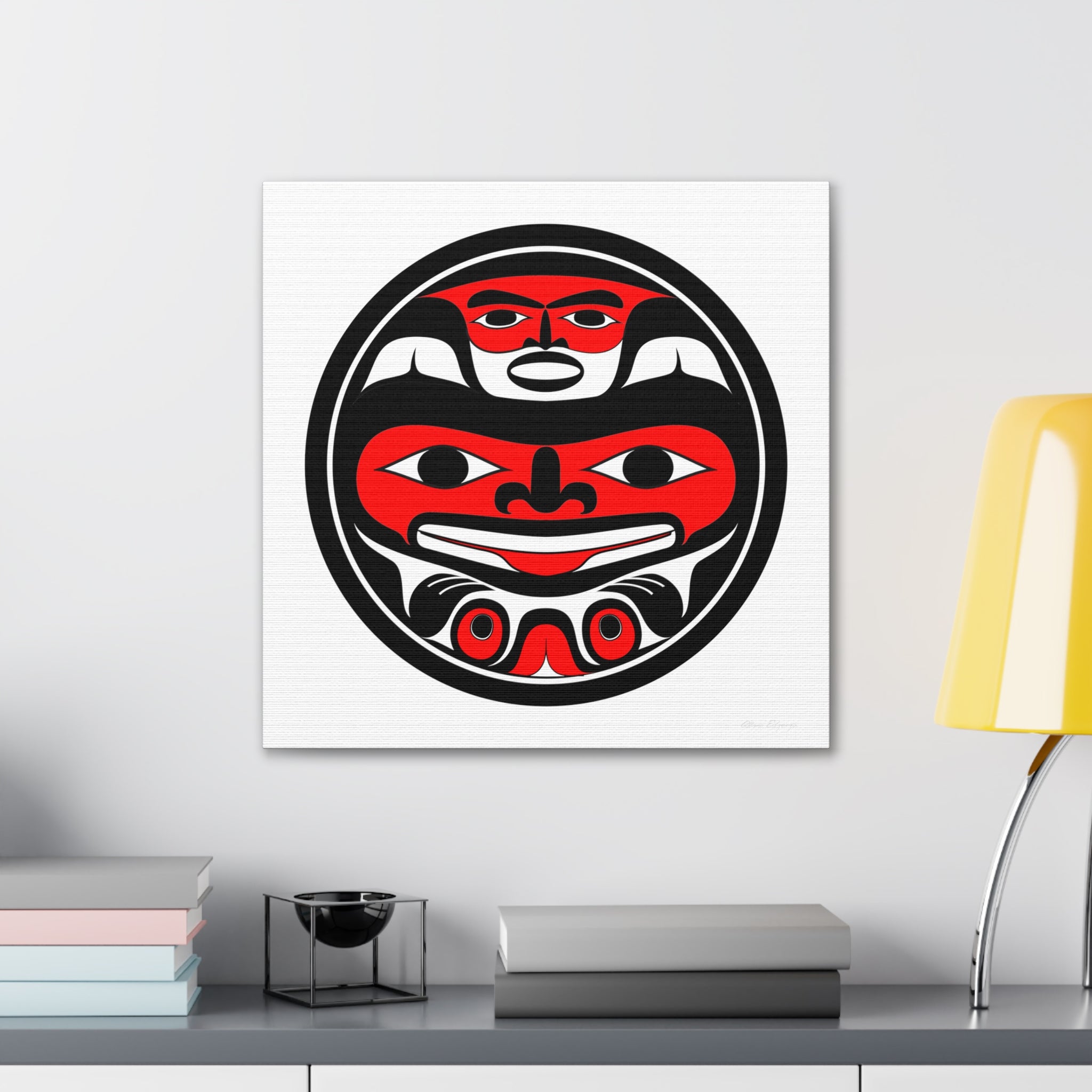 Round Red and Black on White Bear Canvas Gallery Wraps