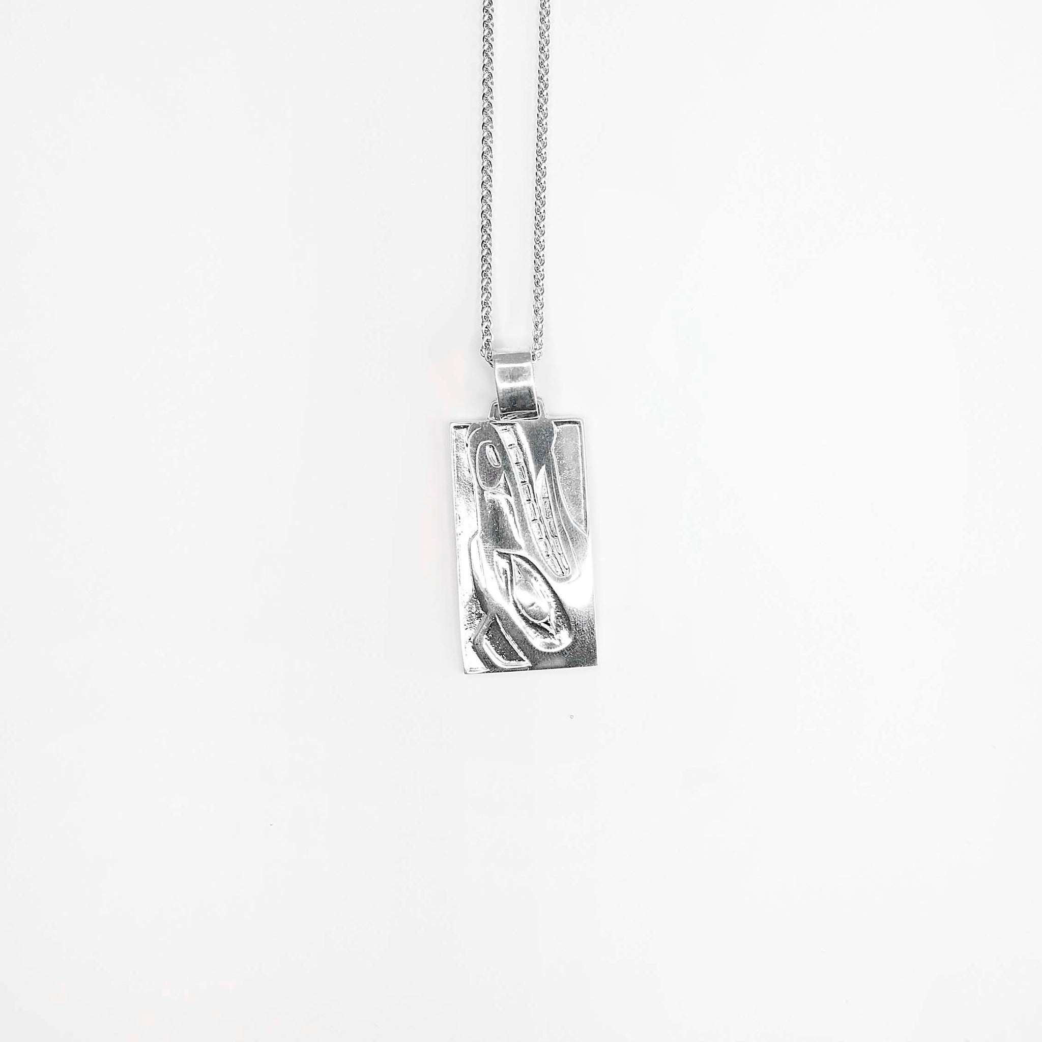 Sterling Silver Rectangle Wolf Pendant