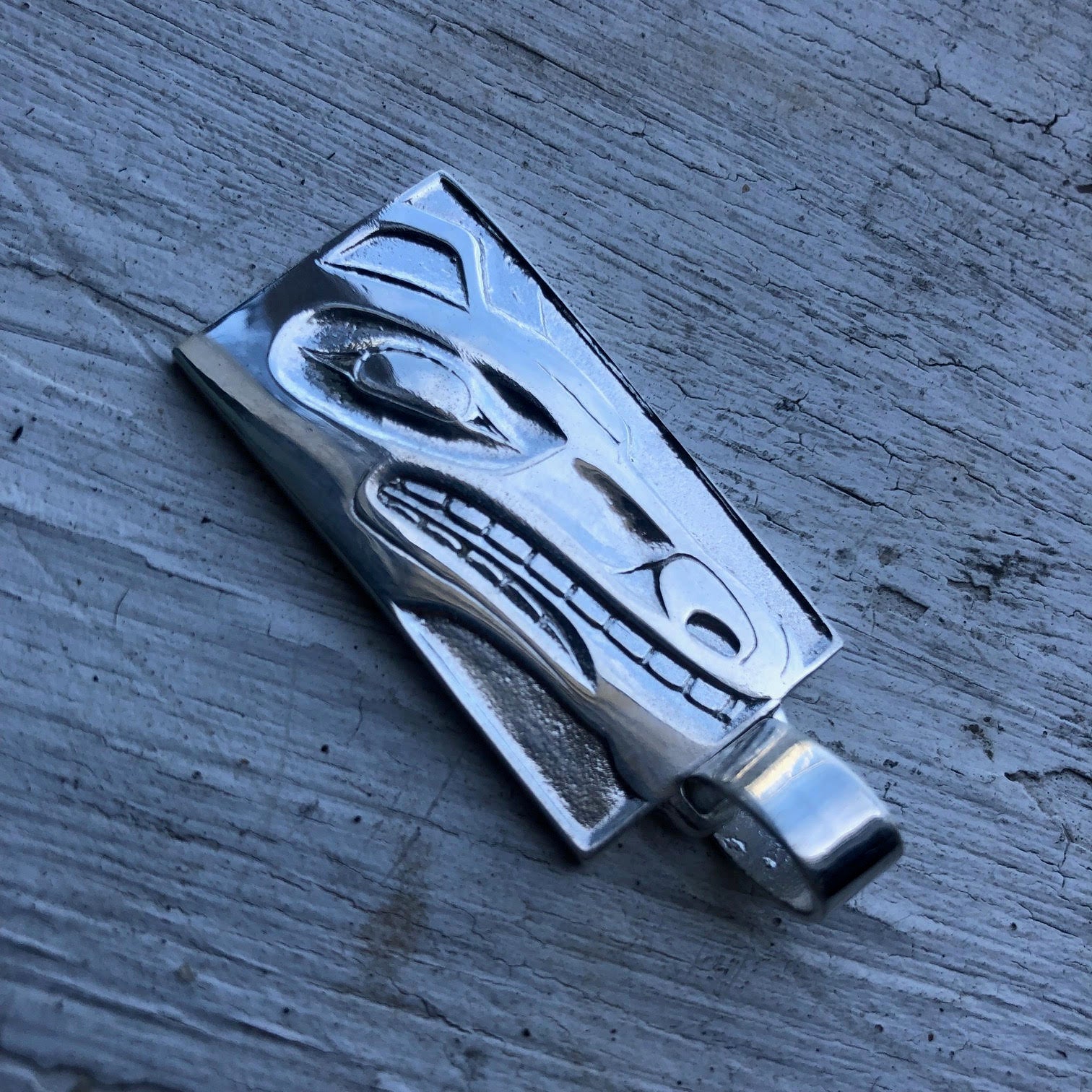 Sterling Silver Rectangle Wolf Pendant