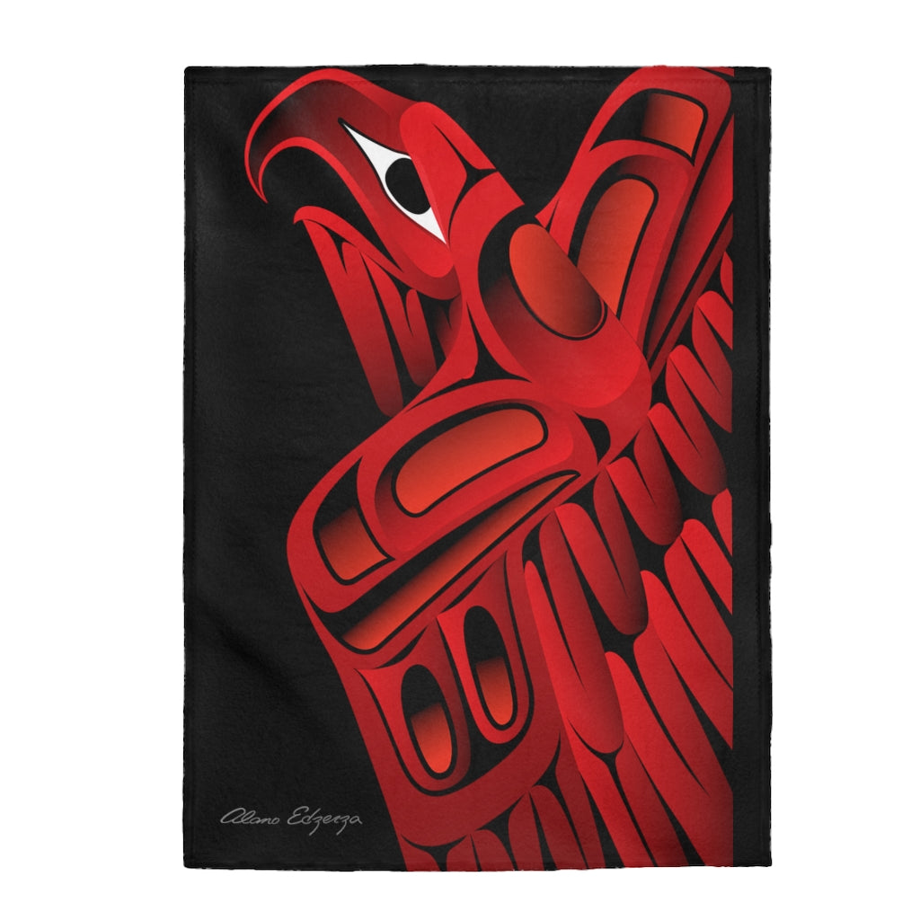 Phoenix Rising on Red/black Velveteen Plush Blanket