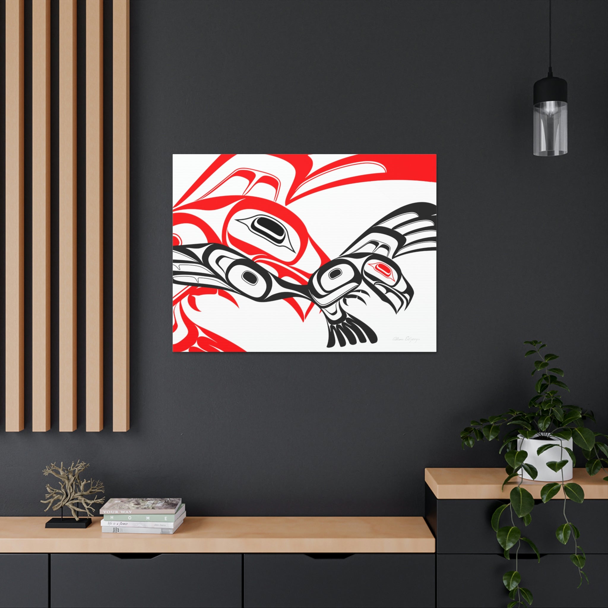 Red and Black Eagle Striking on Canvas 2023