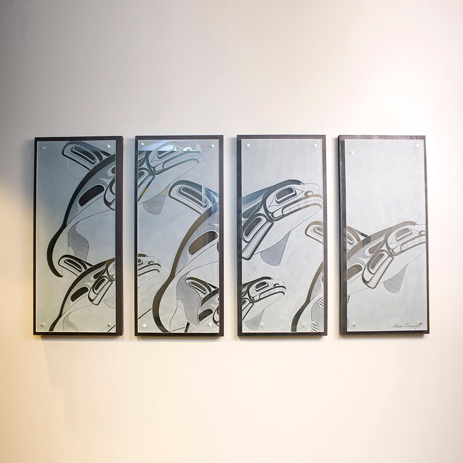 Orca Clan -  Carved Glass Quadriptych